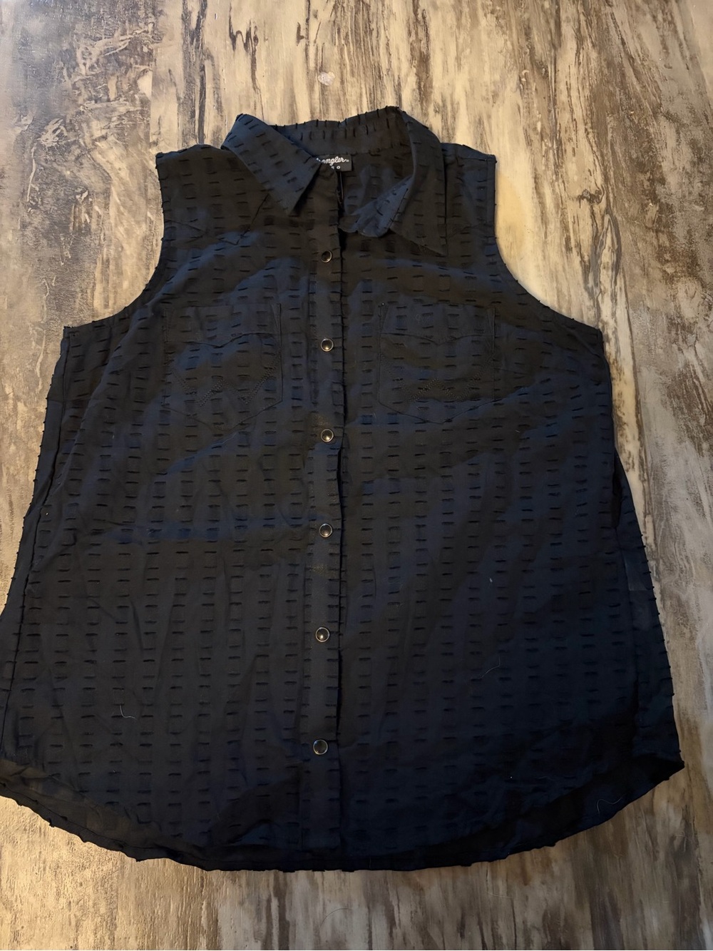 Casual Sleeveless Black Button-Down Shirt - Textured Stripe Detail